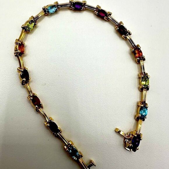 7.25", 14kt yellow gold and multi-gemstone tennis bracelet! - Picture 8 of 16